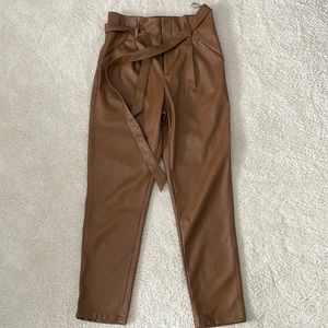 Lucy Paris brown faux leather cropped belted pant